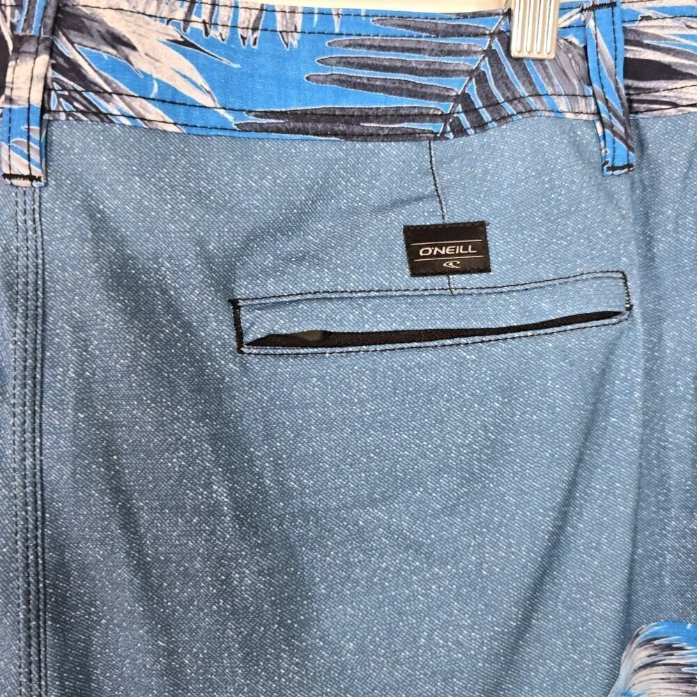 O'NEILL Mens Hybrid Palm Leaf Black Blue Surfing Swimming Board Shorts